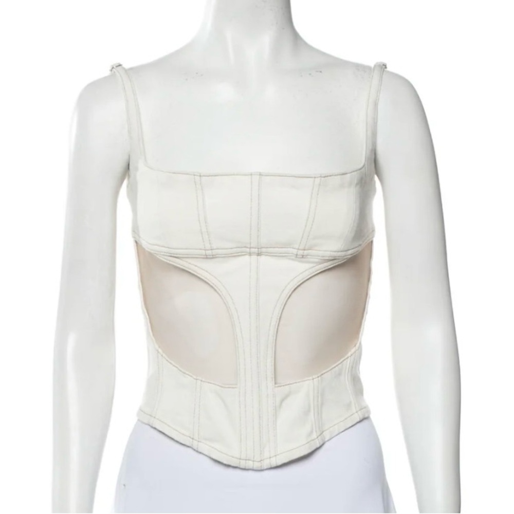 Mugler Square Neckline Sleeveless Crop Top